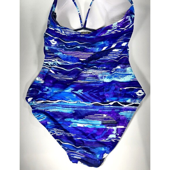 Ralph Lauren Blue Calypso Printed Halter One Piece Swimsuit Women's Size 8 - Picture 5 of 8